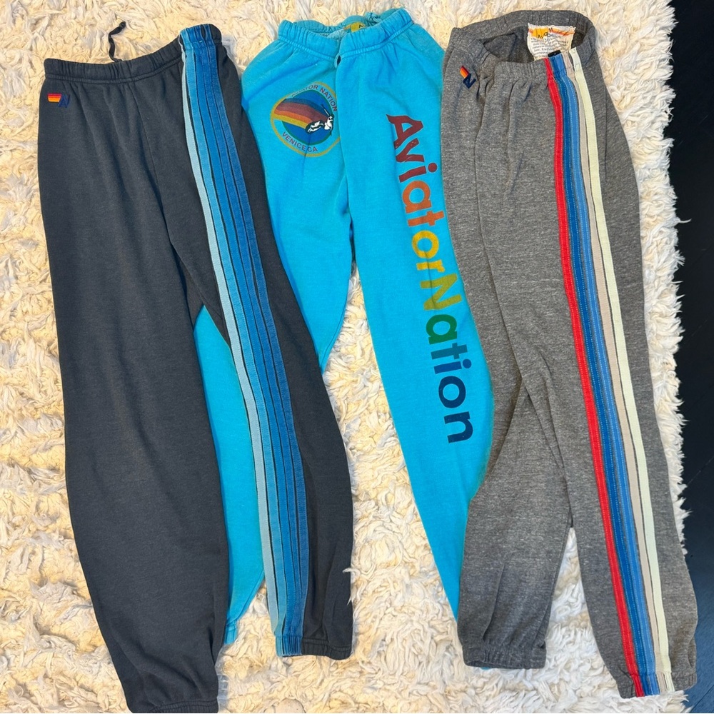 Aviator Nation Trio Sweatpants Set in Teal, Gray & Charcoal Sz M